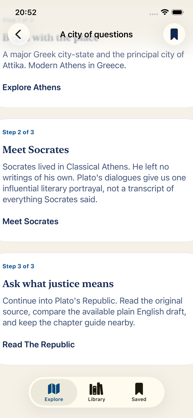 Athenaeum journey A city of questions, with the steps Meet Socrates and Ask what justice means